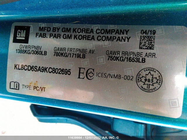 Chevrolet SPARK 1LT 2019 KL8CD6SA9KC802695 Image 9