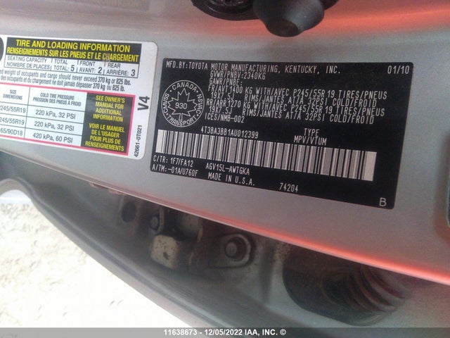 Toyota Venza 2010 4T3BA3BB1AU012399 Image 10