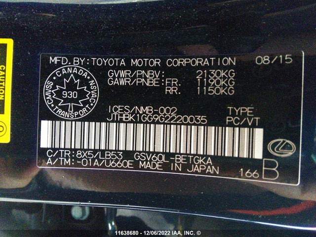 JTHBK1GG9G2220035 Lexus ES 350