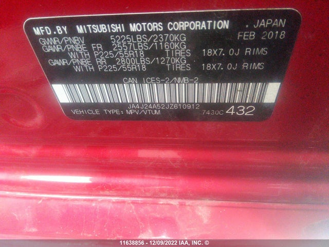 JA4J24A52JZ610912 Mitsubishi Outlander Se/gt