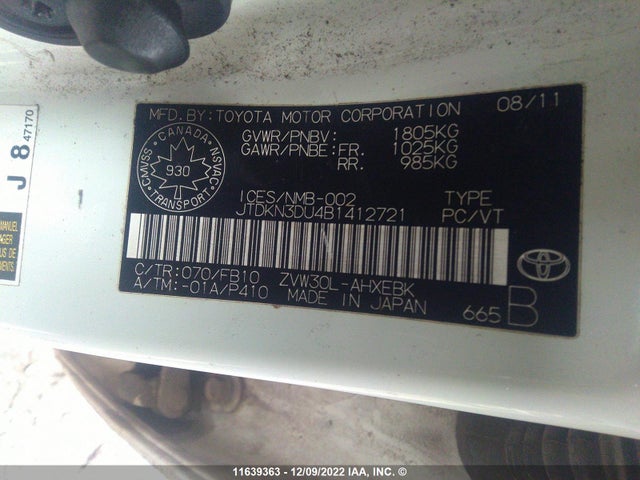 Toyota PRIUS 2011 JTDKN3DU4B1412721 Image 10