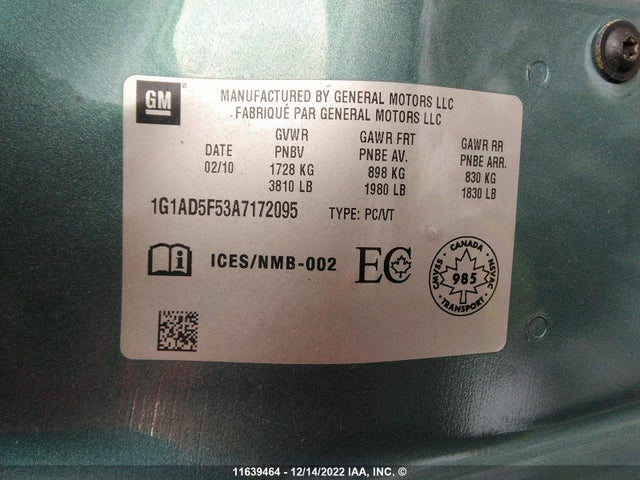 Chevrolet Cobalt 2010 1G1AD5F53A7172095 Image 10