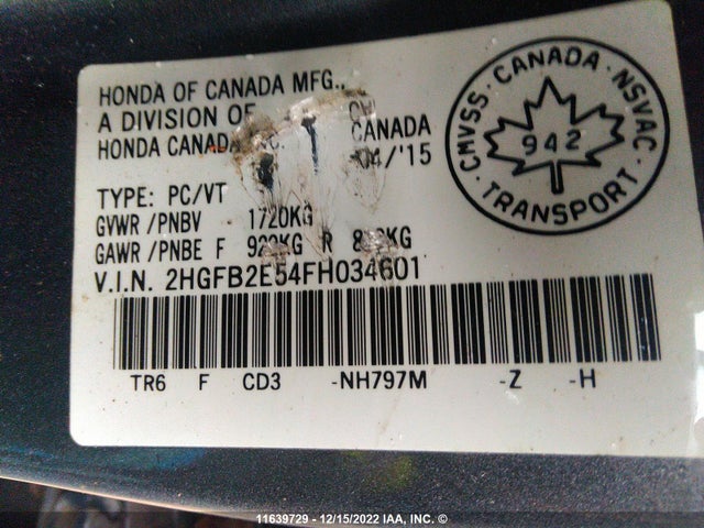 Honda Civic Lx 2015 2HGFB2E54FH034601 Image 10