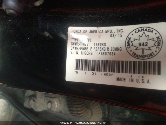 Honda Accord 2015 1HGCR2F53FA807084 Image 9