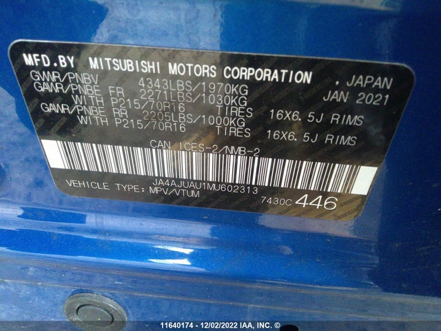 JA4AJUAU1MU602313 Mitsubishi RVR ES