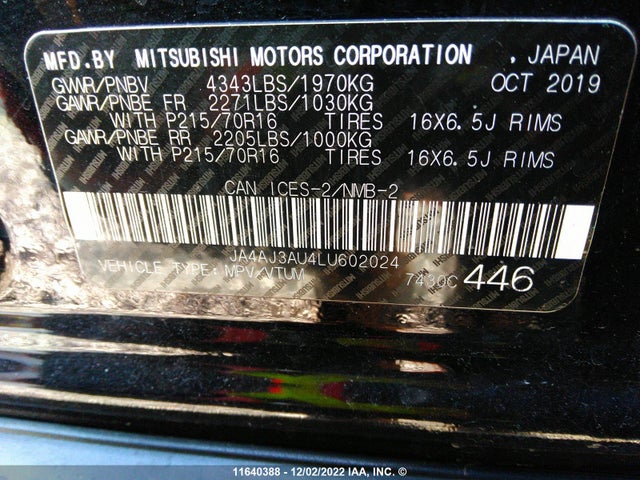 JA4AJ3AU4LU602024 Mitsubishi RVR ES