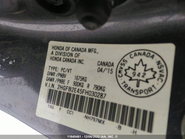 Honda Civic 2015 2HGFB2E45FH030287 Image 10