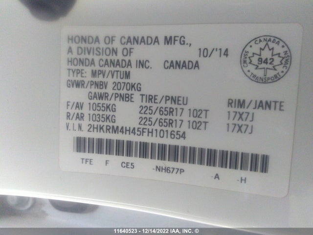 Honda CR-V 2015 2HKRM4H45FH101654 Image 10