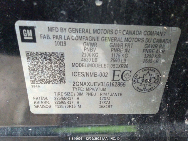 Chevrolet EQUINOX LT 2020 2GNAXUEV0L6162855 Image 9