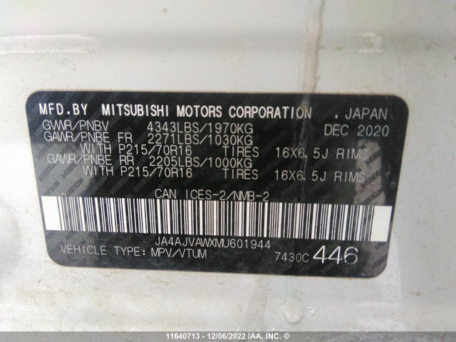 JA4AJVAWXMU601944 Mitsubishi Rvr Se/sel/le/gt