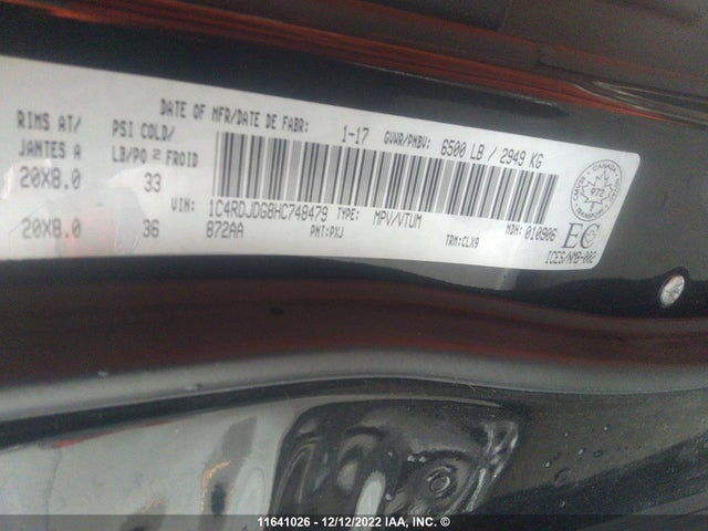 Dodge DURANGO GT 2017 1C4RDJDG8HC748479 Image 9