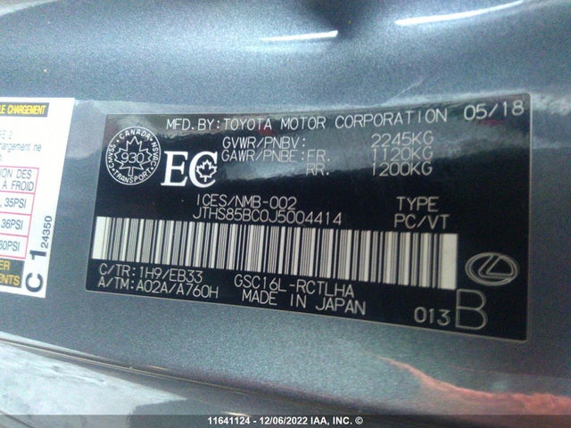 JTHS85BC0J5004414 Lexus RC 300