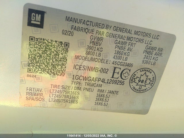 Chevrolet Express G2500 2020 1GCWGAFP4L1209255 Image 9