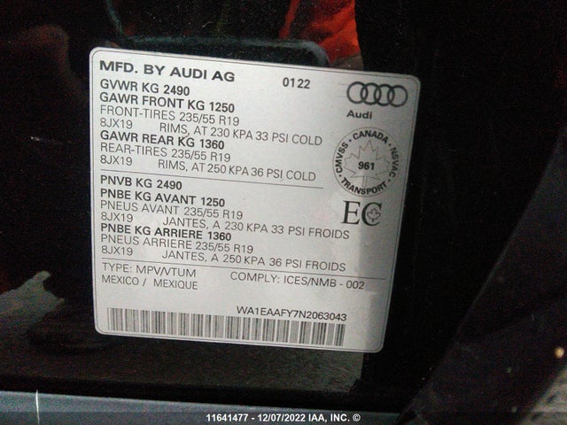 WA1EAAFY7N2063043 Audi Q5 Premium Plus 45