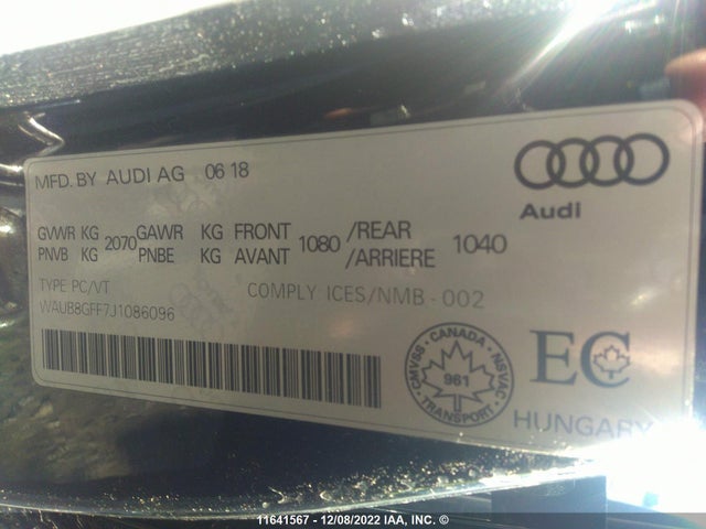 WAUB8GFF7J1086096 Audi A3 PREMIUM