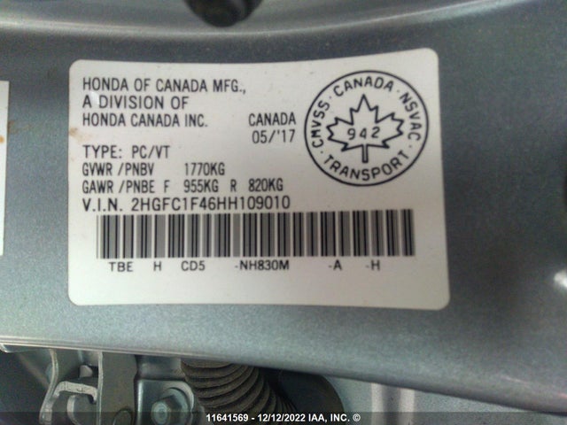 Honda CIVIC EX 2017 2HGFC1F46HH109010 Image 9