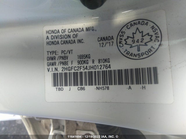 Honda Civic 2018 2HGFC2F54JH012764 Image 9