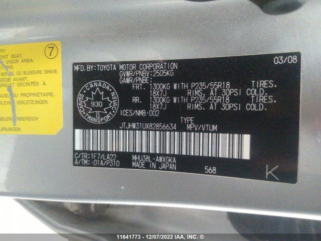 JTJHW31UX82856634 Lexus RX 400H