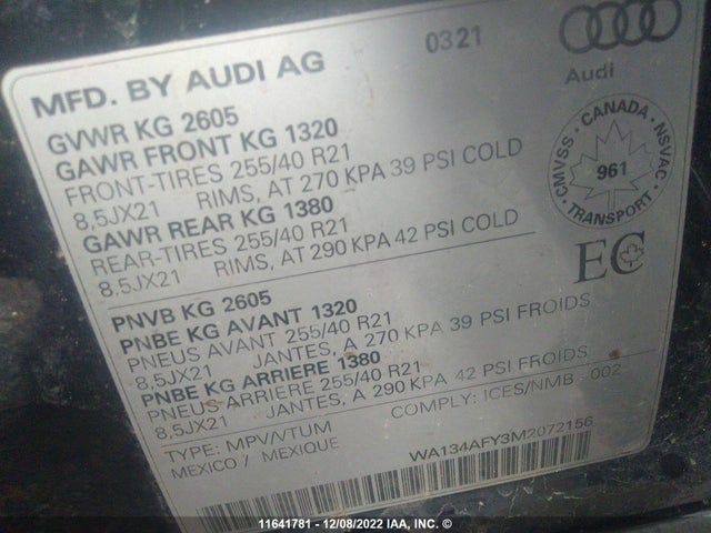 WA134AFY3M2072156 Audi Sq5 Sportback Prestige