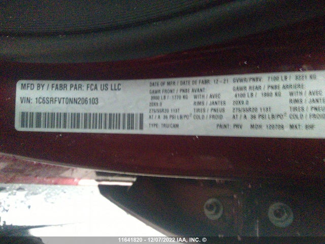 1C6SRFVT0NN206103 RAM 1500 Sport