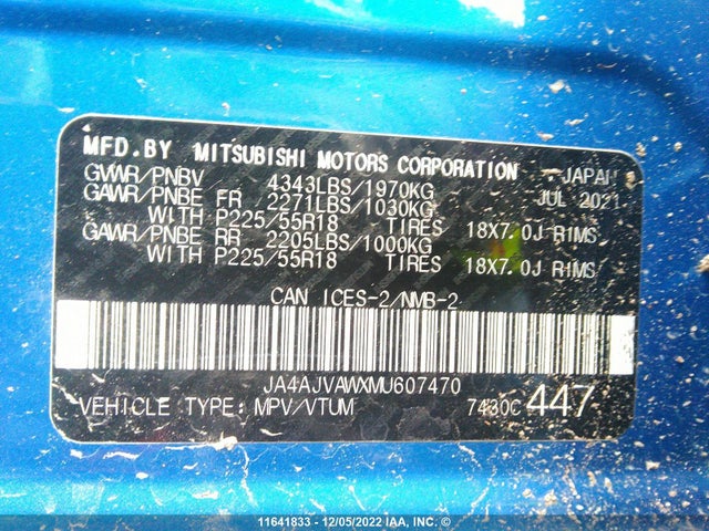 JA4AJVAWXMU607470 Mitsubishi Rvr Se/sel/le/gt