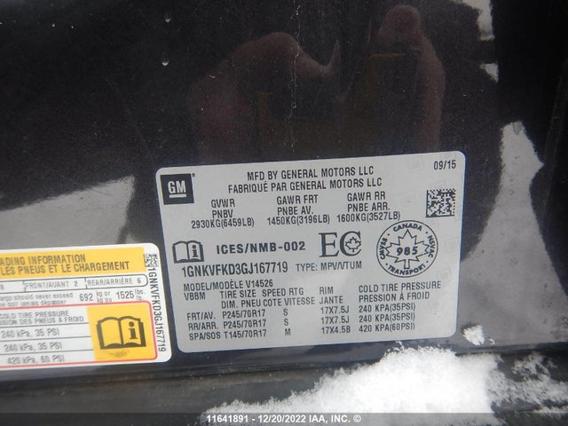 Chevrolet Traverse 2016 1GNKVFKD3GJ167719 Image 9