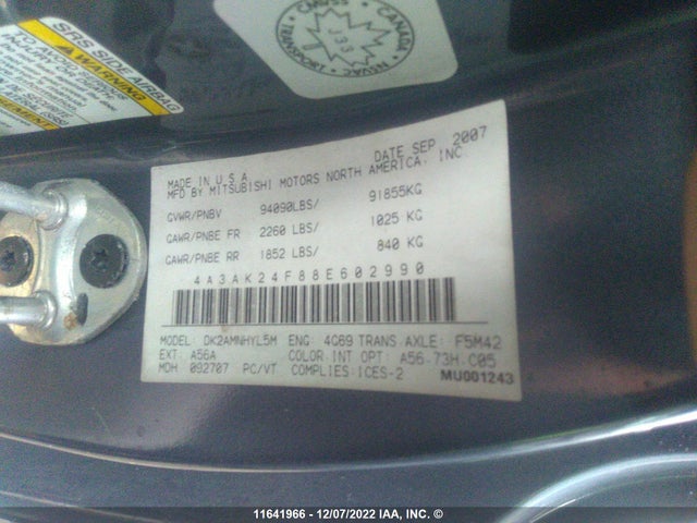 4A3AK24F88E602990 Mitsubishi Eclipse