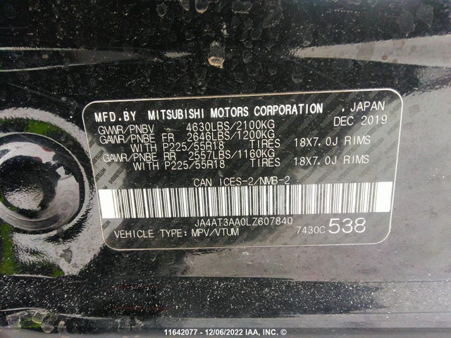 JA4AT3AA0LZ607840 Mitsubishi Eclipse Cross Es