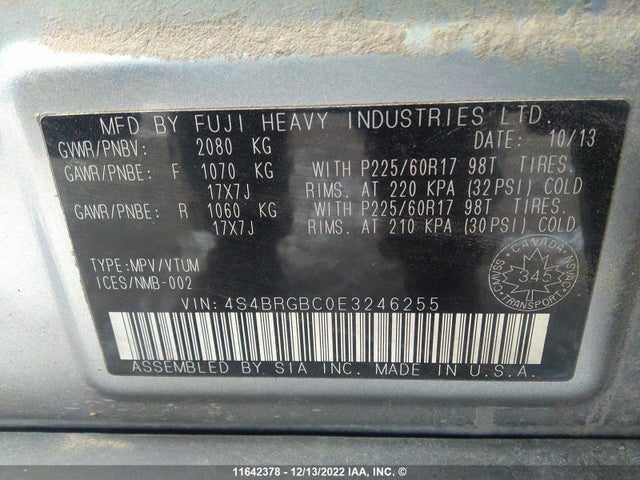 4S4BRGBC0E3246255 Subaru Outback 2.5i Premium