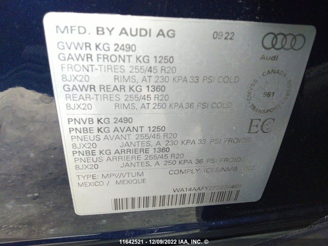 WA14AAFY2P2034466 Audi Q5 Sportback Premium