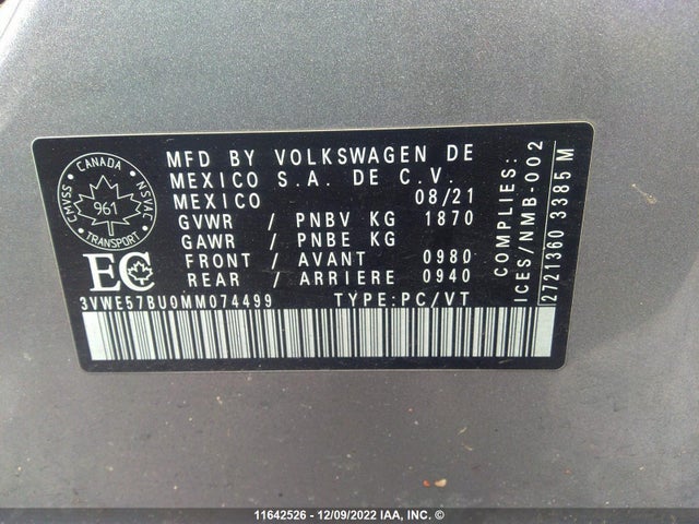 Volkswagen JETTA SEL 2021 3VWE57BU0MM074499 Image 9