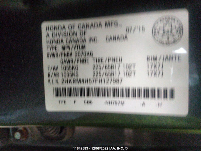Honda CR-V EX 2015 2HKRM4H57FH127987 Image 10