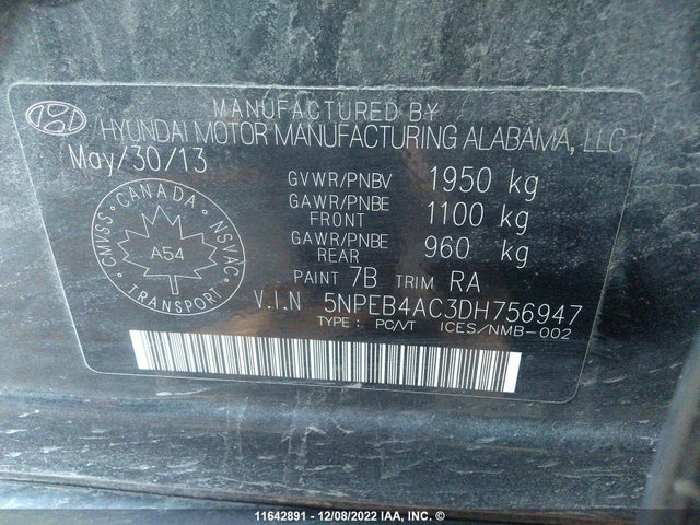 Hyundai SONATA GLS 2013 5NPEB4AC3DH756947 Image 9