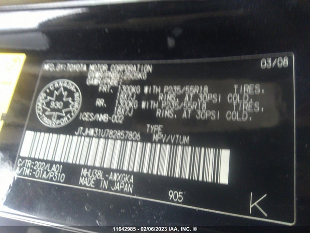 JTJHW31U782857806 Lexus RX 400H
