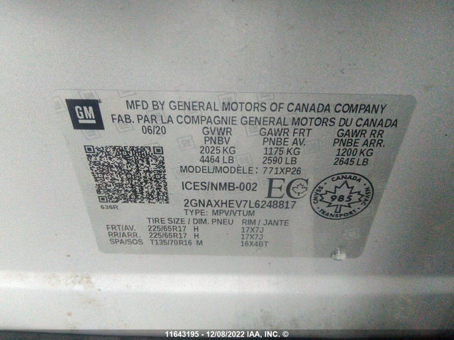 Chevrolet EQUINOX LS 2020 2GNAXHEV7L6248817 Image 9