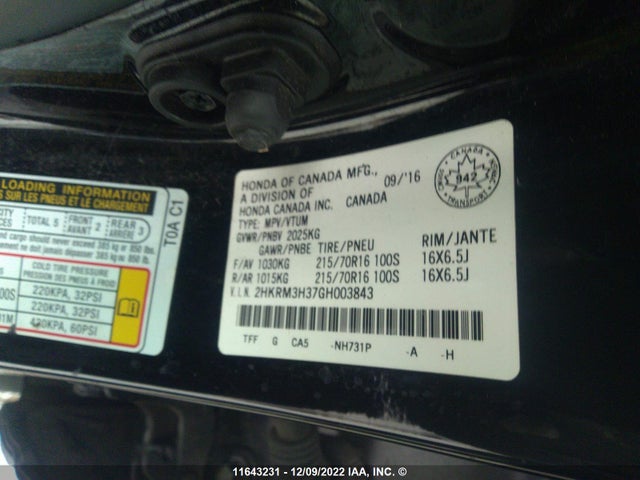 Honda CR-V LX 2016 2HKRM3H37GH003843 Image 10