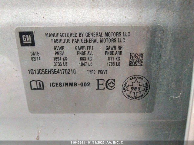 Chevrolet SONIC LT 2014 1G1JC5EH3E4170210 Image 9
