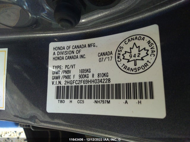 Honda Civic Lx 2017 2HGFC2F69HH034228 Image 9