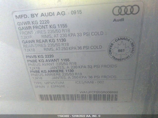 WA1JFCFS5GR006888 Audi Q3 Progressiv