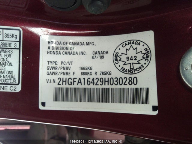 Honda Civic 2009 2HGFA16429H030280 Image 10
