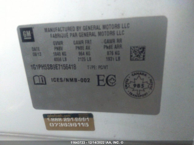 Chevrolet Cruze 2014 1G1PH5SB9E7156418 Image 9