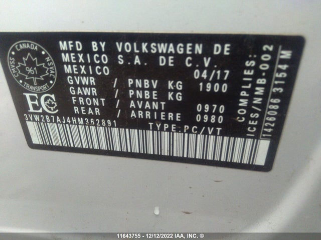 3VW2B7AJ4HM362891 Volkswagen JETTA S