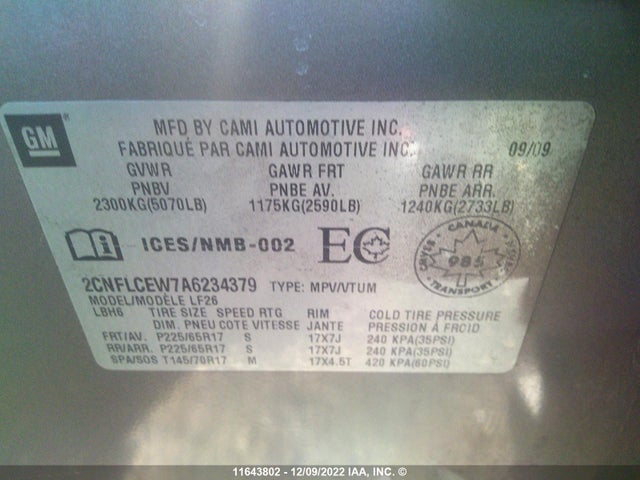 Chevrolet EQUINOX LS 2010 2CNFLCEW7A6234379 Image 9