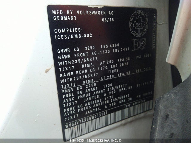 WVGJV7AX8GW013141 Volkswagen Tiguan Comfort/high/r-line/sp Ed