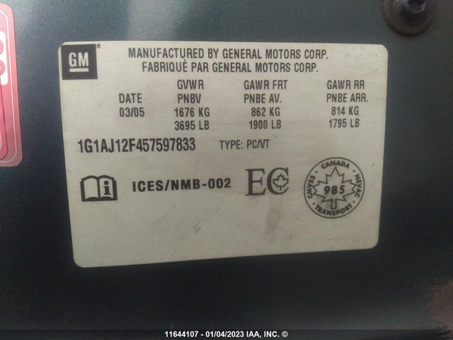 Chevrolet Cobalt 2005 1G1AJ12F457597833 Image 10