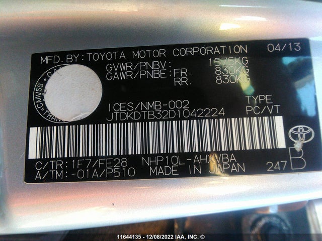 Toyota PRIUS C 2013 JTDKDTB32D1042224 Image 10