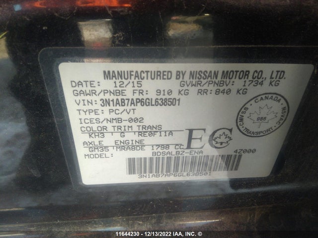 Nissan Sentra S/sv/sr/sl 2016 3N1AB7AP6GL638501 Image 9