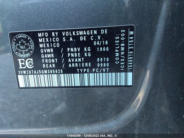 3VW267AJ5GM365625 Volkswagen JETTA S