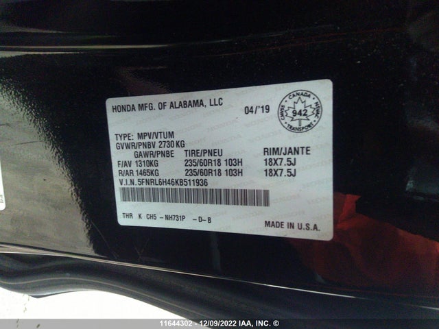 Honda ODYSSEY EX 2019 5FNRL6H46KB511936 Image 9