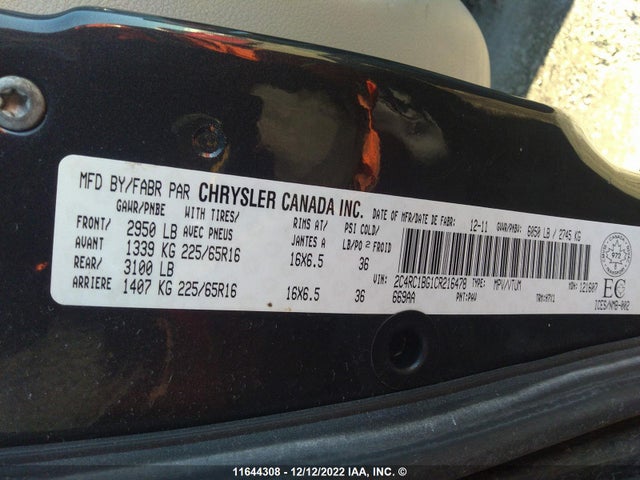 2C4RC1BG1CR216478 Chrysler Town & Country Touring
